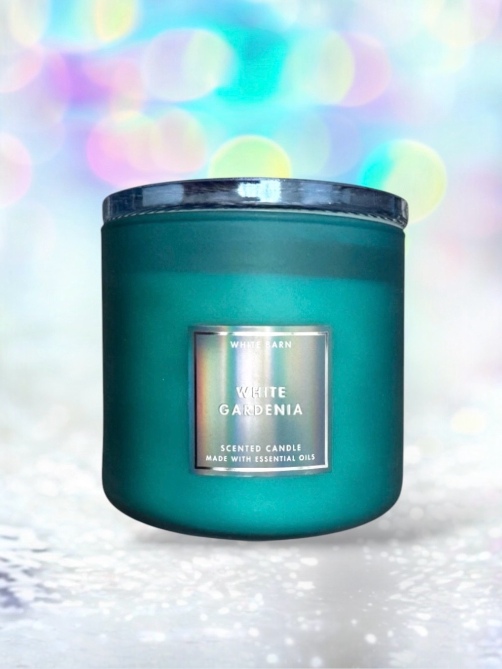 🆕💕White Barn WHITE GARDENIA 3-Wick Candle Teal Glass Vessel + Lid, 14.5 oz, NWT